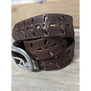 Women's Brown Leather Eyelet Belt Size S ~ 36" Pre-owned
